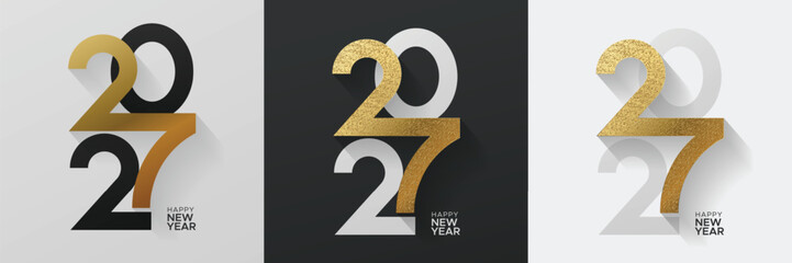 Luxury Minimalist 2027 Happy New Year Design with Gold Glitter Typography © Gkpartner