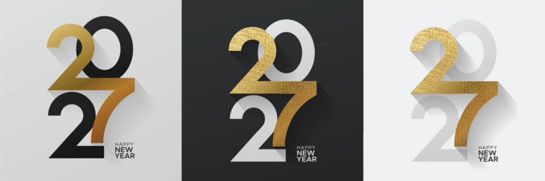 Luxury Minimalist 2027 Happy New Year Design with Gold Glitter Typography