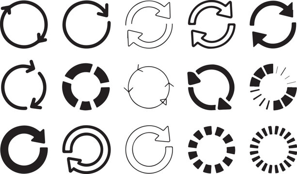 Loading and progress circular update symbols for web interface navigation ui.