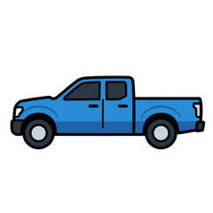 Obraz premium Blue Pickup Truck Side View Illustration on White Background