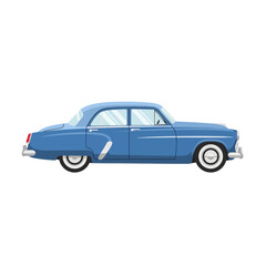 Obraz premium Blue Vintage Sedan Car Illustration. Retro Classic Automobile, Isolated on White Background