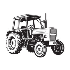 Obraz premium Classic Farm Tractor in Side Profile — Vintage Agricultural Machinery Ink Drawing Vector Art