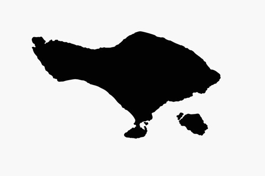 Detailed Bali Island Vector Map Silhouette Isolated on White Background for Travel Design and Geography Projects. High Quality Black Outline of Indonesian Province Including Nusa Penida Island.
