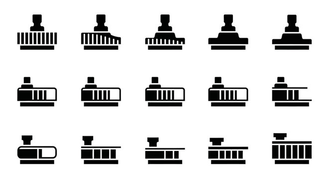 Train, locomotive, steam engine icons, black silhouette, transportation symbols, 15 graphics