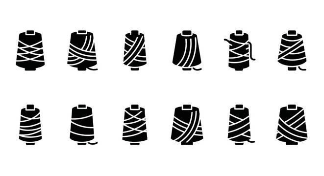 Spool, thread, black, icons, sewing, set, 12 elements, vector graphics