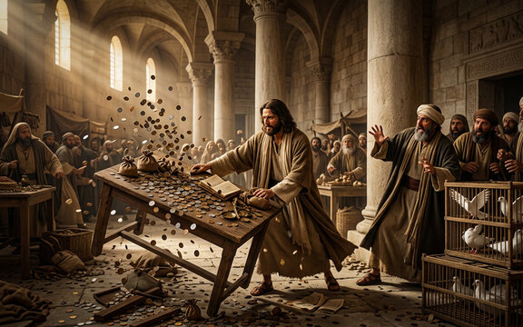 Jesus Cleansing the Temple &ndash; Biblical Scene of Overturning Tables and Righteous Anger