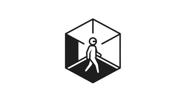 A person stepping into a cube.