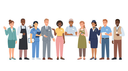 Fototapeta premium Diverse professionals in flat vector art style, careers group illustration