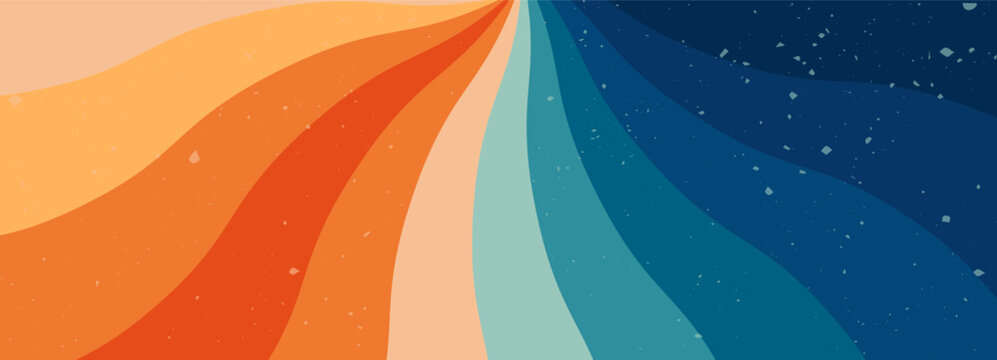 Groovy starburst textured wide background drawn in warm and blue color.