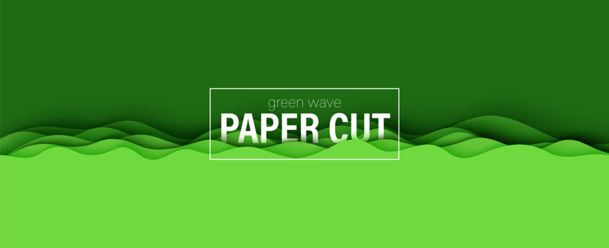 Paper cut border with 3D slime abstract background and green waves layers. Abstract layout design template for eco brochure or environment flyer. Papercut banner carving waving layered shape vector.
