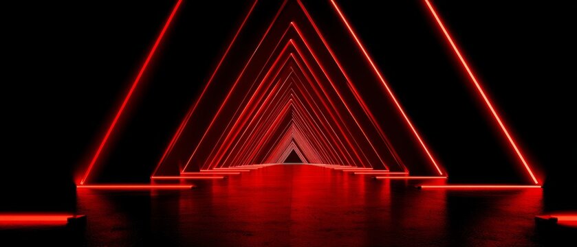 Abstract Red Neon Triangle Tunnel with Symmetry