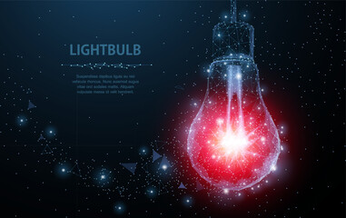 Lightbulb. Polygonal mesh art with crumbled edge on blue night sky with dots, stars and looks like constellation. Idea, electricity, innovation or other concept illustration or background © NeonGridStudio