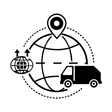 Global Logistics Globe with Truck Icon - International Shipping Symbol