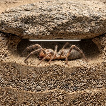 Striking Hyper-Realistic Illustration Of A Solifugae In A Detailed Desert Burrow