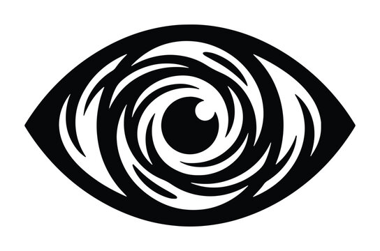 Abstract Eye Vector Art, Swirling Iris Graphic, Vision Concept, Optical Illusion Design, Black and White Symbol