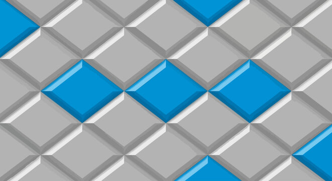 Geometric Pattern of Blue and Gray Diamonds with a Subtle 3D Effect