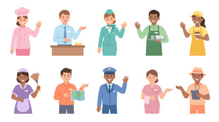 Fototapeta premium Happy Diverse Professions People Characters Set Flat Vector Illustration