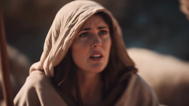 Jacob Arrives in Haran and Speaks with Rachel as She is Shepherding Her Father's Sheep. Old Testament Scene