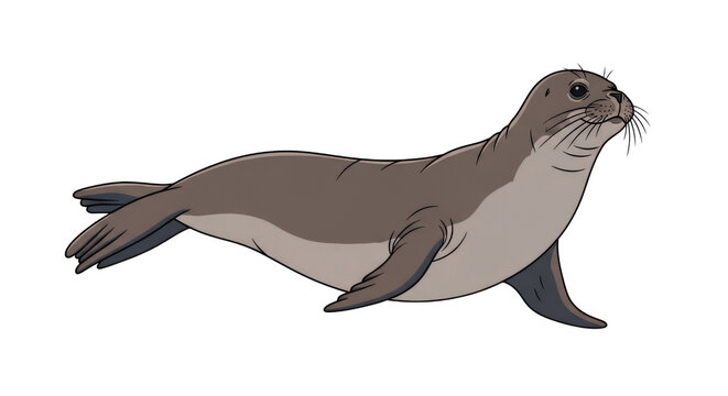 Cute Grey Seal Illustration Isolated on White Background - Hand Drawn Marine Animal Cartoon Character