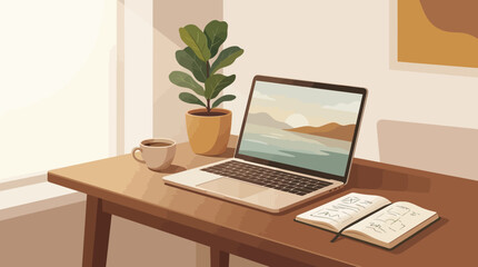 Fototapeta premium Cozy Home Workspace with Laptop