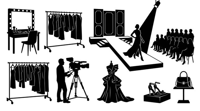 Fashion Show Silhouette: Runway, Model, Camera, Audience, Outfits