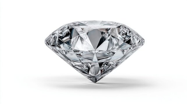 Brilliant cut diamond sparkling with light reflections on a clean white background