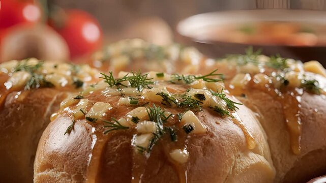 Delicious Garlic Bread Rolls Topped with Herbs and Cheese.