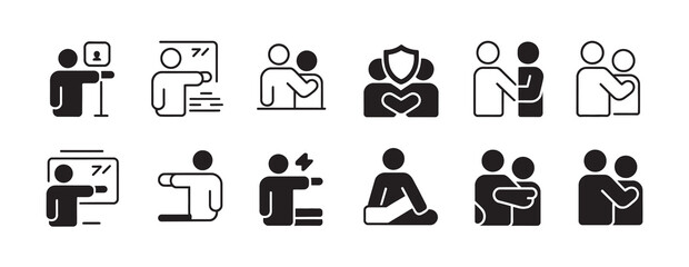 Fototapeta premium Set of simple icons representing human interaction, support, and protection.