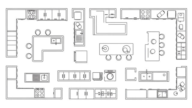 Modern Open Space Floor Plan &ndash; Kitchen Dining Living Room Layout CAD Vector