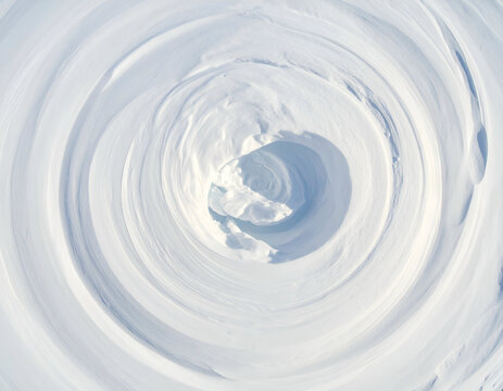 Swirling icy patterns form a serene, cold, abstract vortex
