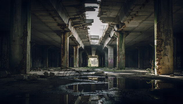 Abandoned Concrete Underpass Tunnel