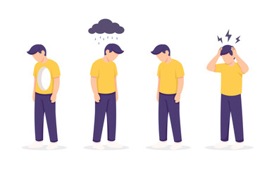 Fototapeta premium Man Experiencing Sadness, Loneliness, and Headache with Storm Cloud and Lightning