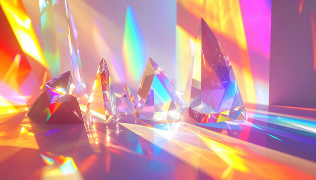 Pride month, abstract background. Prism crystal glass rainbow light reflection modern colorful abstract spectrum glow surface with refracted