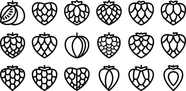 Collection of black and white line of fruits and hops symbol outline