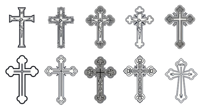 Collection of various Christian cross symbols.