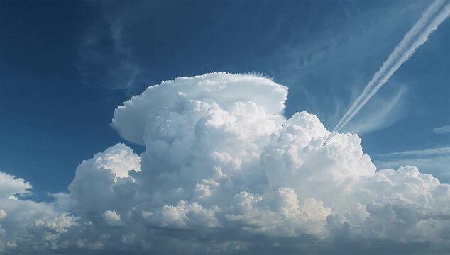 超ローアングルで白い雲が春の青空にそびえる構図