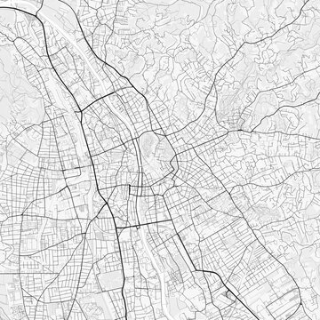 Graz City Map. Minimalist black and white line art poster for printing, wallpaper, wall art, and map resources for home and office decor