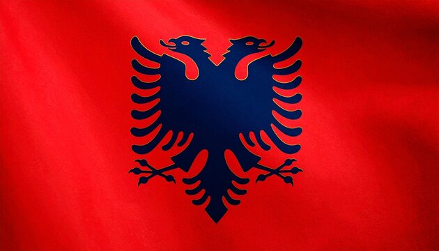 A surreal pastel composition blending Albania&rsquo;s double‑headed eagle flag with whimsical dreamlike skies, playful symbolism, and abstract business motifs, evoking sovereignty, unity, and imaginative st