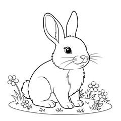 Obraz premium Adorable rabbit in garden with flowers