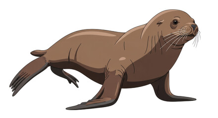 Fototapeta premium Brown Sea Lion Illustration Isolated on White Background, Realistic Marine Mammal Vector Art, Aquatic Wildlife Character Design