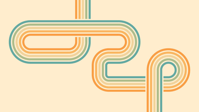 Abstract background of rainbow groovy Wavy Line design in 1970s Hippie Retro style. Vector pattern ready to use for cloth, textile, wrap and other.
