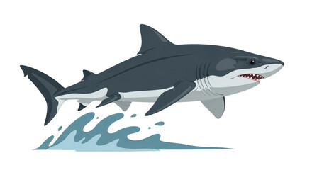 Fototapeta premium Great White Shark Jumping Out of Water Illustration Vector Graphic Isolated on White Background for Marine Life and Nature Design