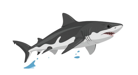 Fototapeta premium Great White Shark Illustration Jumping out of Water with Blue Splashes, Isolated on White Background