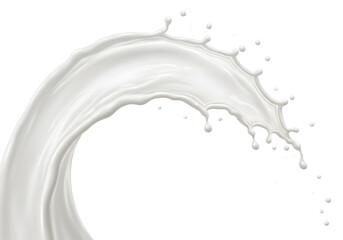 Fototapeta premium Splashing wave of white liquid on a plain PNG format transparent background, dynamic motion with droplets