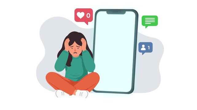 Sad Woman Feeling Stressed and Depressed by Social Media Pressure