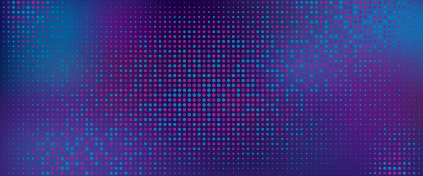 Purple abstract pixel texture bg video screen. Tv pattern background with square noise effect. Futuristic broadcast neon gradient banner for television. Modern vhs led static display element