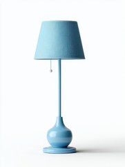 Fototapeta premium Blue Lamp With Reflective Shade And Round Base On White Background Studio Shot