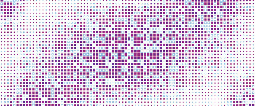 Purple abstract pixel texture bg video screen. Tv pattern background with square noise effect. Futuristic broadcast neon gradient banner for television. Modern vhs led static display element