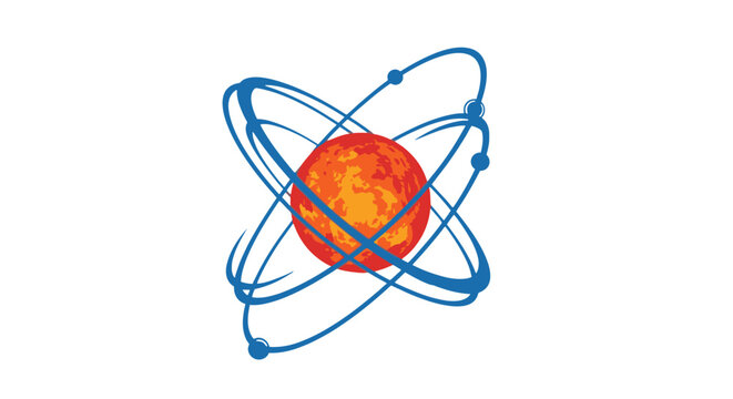 Global Earth Atom Structure Logo with Blue Orbit Rings, Environmental Science on Isolated White Background