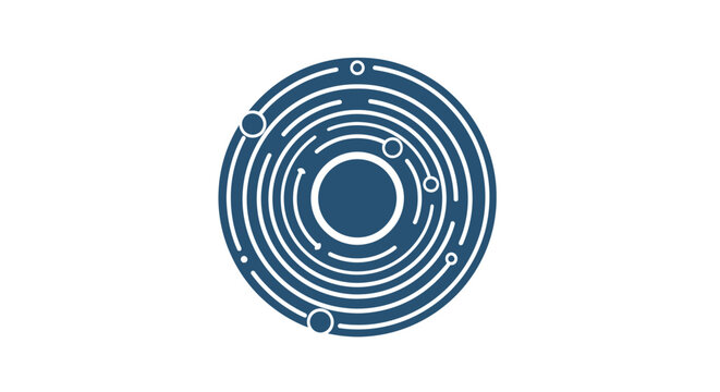 Abstract Blue Circular Maze Labyrinth Pattern Technology Concept on Isolated White Background